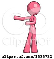 Poster, Art Print Of Pink Design Mascot Woman Presenting Something To Her Right