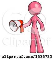 Poster, Art Print Of Pink Design Mascot Woman Holding Megaphone Bullhorn Facing Right
