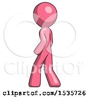 Poster, Art Print Of Pink Design Mascot Man Walking Away Direction Left View