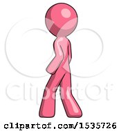 Pink Design Mascot Man Walking Away Direction Left View