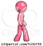 Poster, Art Print Of Pink Design Mascot Man Walking Turned Right Front View