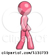 Pink Design Mascot Man Walking Turned Right Front View