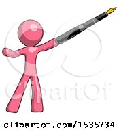 Poster, Art Print Of Pink Design Mascot Man Pen Is Mightier Than The Sword Calligraphy Pose
