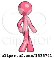 Pink Design Mascot Woman Walking Away Direction Right View