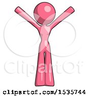 Poster, Art Print Of Pink Design Mascot Woman With Arms Out Joyfully