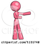 Poster, Art Print Of Pink Design Mascot Woman Presenting Something To Her Left