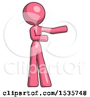 Pink Design Mascot Woman Presenting Something To Her Left