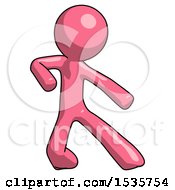 Pink Design Mascot Man Karate Defense Pose Right