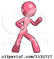 Pink Design Mascot Woman Martial Arts Defense Pose Right