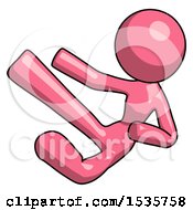 Pink Design Mascot Woman Flying Ninja Kick Left