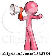 Poster, Art Print Of Pink Design Mascot Man Shouting Into Megaphone Bullhorn Facing Left