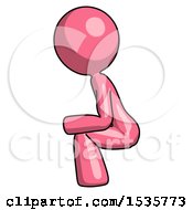 Pink Design Mascot Woman Squatting Facing Left
