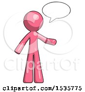 Poster, Art Print Of Pink Design Mascot Man With Word Bubble Talking Chat Icon