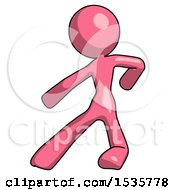 Pink Design Mascot Woman Karate Defense Pose Left