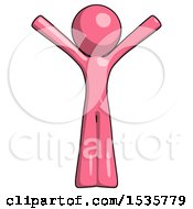 Poster, Art Print Of Pink Design Mascot Man With Arms Out Joyfully