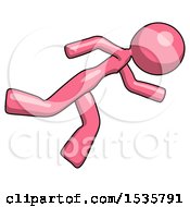 Poster, Art Print Of Pink Design Mascot Woman Running While Falling Down