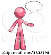 Poster, Art Print Of Pink Design Mascot Woman With Word Bubble Talking Chat Icon