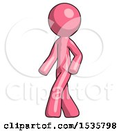 Pink Design Mascot Man Man Walking Turned Left Front View