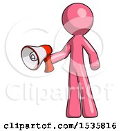 Poster, Art Print Of Pink Design Mascot Man Holding Megaphone Bullhorn Facing Right