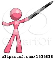 Pink Design Mascot Woman Demonstrating That Indeed The Pen Is Mightier