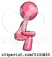 Poster, Art Print Of Pink Design Mascot Woman Squatting Facing Right
