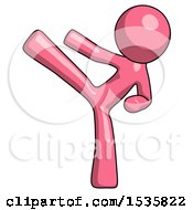 Poster, Art Print Of Pink Design Mascot Man Ninja Kick Left