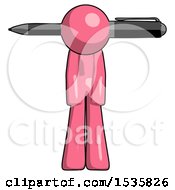 Pink Design Mascot Man Head Impaled With Pen