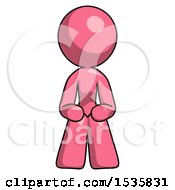 Poster, Art Print Of Pink Design Mascot Woman Squatting Facing Front