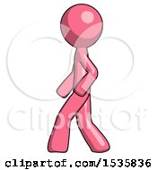 Poster, Art Print Of Pink Design Mascot Man Walking Left Side View