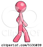 Pink Design Mascot Woman Walking Right Side View