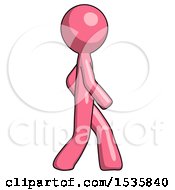 Poster, Art Print Of Pink Design Mascot Man Walking Right Side View