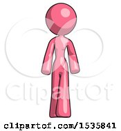 Pink Design Mascot Woman Walking Front View