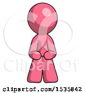 Pink Design Mascot Man Squatting Facing Front