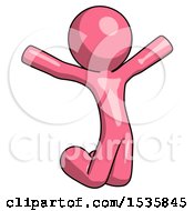 Poster, Art Print Of Pink Design Mascot Man Jumping Or Kneeling With Gladness