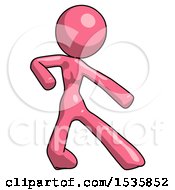 Pink Design Mascot Woman Karate Defense Pose Right