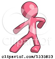 Pink Design Mascot Man Karate Defense Pose Left