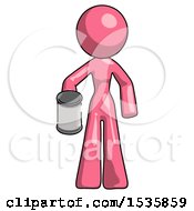 Poster, Art Print Of Pink Design Mascot Woman Begger Holding Can Begging Or Asking For Charity