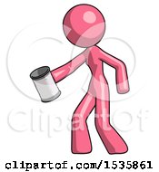 Poster, Art Print Of Pink Design Mascot Woman Begger Holding Can Begging Or Asking For Charity Facing Left