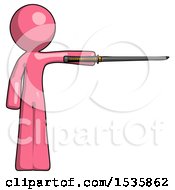 Poster, Art Print Of Pink Design Mascot Man Standing With Ninja Sword Katana Pointing Right