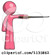 Pink Design Mascot Man Standing With Ninja Sword Katana Pointing Right