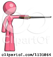 Poster, Art Print Of Pink Design Mascot Woman Standing With Ninja Sword Katana Pointing Right