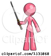Pink Design Mascot Woman Standing Up With Ninja Sword Katana