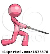 Poster, Art Print Of Pink Design Mascot Woman With Ninja Sword Katana Slicing Or Striking Something