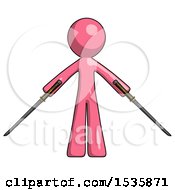 Poster, Art Print Of Pink Design Mascot Man Posing With Two Ninja Sword Katanas