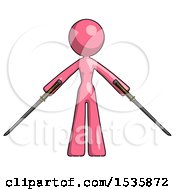 Poster, Art Print Of Pink Design Mascot Woman Posing With Two Ninja Sword Katanas