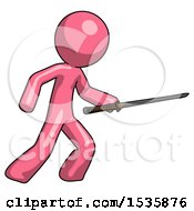 Poster, Art Print Of Pink Design Mascot Man Stabbing With Ninja Sword Katana