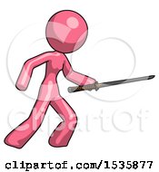 Pink Design Mascot Woman Stabbing With Ninja Sword Katana