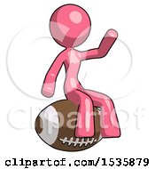 Poster, Art Print Of Pink Design Mascot Woman Sitting On Giant Football