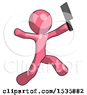 Poster, Art Print Of Pink Design Mascot Man Psycho Running With Meat Cleaver
