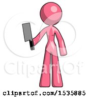 Pink Design Mascot Woman Holding Meat Cleaver